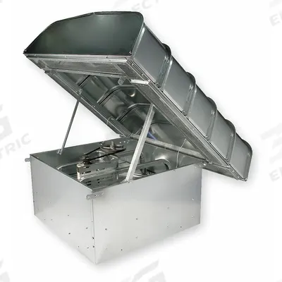 Dayton Axial Downblast Roof Supply/Exhaust Fan: 48 in Blade, Belt Drive, Includes Drive Pack - Clean Air Belt-Drive Hinged Hood Fans with Drive