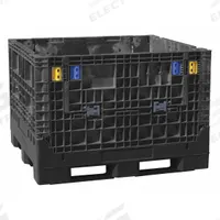 BUCKHORN Collapsible Bulk Container: 39.5 cu ft, 48 in x 45 in x 44 in, Lid Not Included, Black (MPN BN4845442010000). Key specifications — Brand: BUCKHORN; Stackable: Stacking Capable; Shape: Rectangular; Fork Entry: 4-Way Entry; Container Wall Type: Solid; Mobility: Stationary; Collapsible: Collapsible; Fork Pockets: Fork Pockets Included.