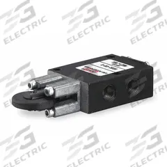 ARO Manual Air Control Valve: 50, Four-Way / Two-Position, Roller, Black, 16 scfm Flow Rate - Max (MPN 5040-05). Key specifications — attr1092903: Black; attr1086905: Spring Return; attr1086907: 50; attr1086914: Normally Open; attr1086904: Manual Air Control Valve; attr1086871: 5040-05.