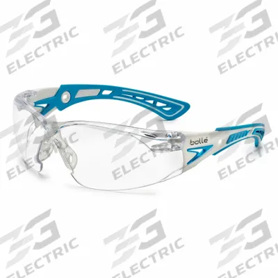 BOLLE SAFETY Safety Glasses: Clear Lens, Frameless, Platinum, Blue/White Frame - Adjustable Comfort-Fit Safety Glasses