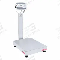 OHAUS Industrial Bench Scale: 18 in x 24 in, IP67/IP68, Column-Mounted, Stainless Steel (MPN D52XW125WTX7). Key specifications — Connection Ports: Bluetooth; Readability: 0.01 lb/5 g; Brand: OHAUS; Weighing Surface Material: Stainless Steel.