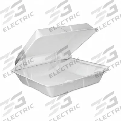 DART Disposable Carry-Out Food Container: White, Hinged Lid Container Container - Hinged-Lid Foam Containers