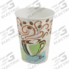 DIXIE Disposable Hot Cup: 8 oz Capacity, White, Paper, Unwrapped, Coffee Haze, 1,000 PK (MPN 5338CD). Key specifications — attr552470: DIXIE; attr561678: Yes; attr552476: Paper; attr552475: PK; attr552478: Yes; attr552482: Coffee Haze.