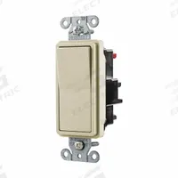 HUBBELL Wall Switch: Rocker Switch, 3-Way, Maintained, Ivory, 120/277V AC, 20 A (MPN DS320STI). Key specifications — Illuminated: No; Voltage Rating: 120/277V AC.