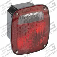 GROTE Stop/Turn/Tail Light: Incandescent, Stop, Turn, and Tail Combo Light, Clear/Red, Rectangular (MPN 53712). Key specifications — Standards: FMVSS 108; Electrical Connection: Pigtail; Brand: GROTE; Installation Type: Permanent; Lens Color: Clear; Mount Type: Bracket; Lighting Technology: Incandescent; Light Type: Stop, Turn, and Tail Combination Light.
