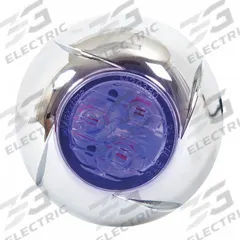 MAXXIMA Auxiliary Warning Light: Perimeter Flashing Warning Light, Blue, LED, 12V DC (MPN M20380BCL-SP). Key specifications — Operating Voltage: 12V DC; Number of Flash Patterns: 17; Includes: Chrome Bezel; Electrical Connection: Wire Leads; Mount Type: Screw; Brand: MAXXIMA; Shape: Round.