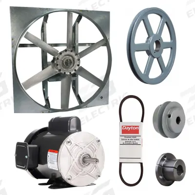 Dayton Exhaust Fan with Drive Package: Belt Drive, 36 in Blade, 3/4 hp, 14,345 cfm - Belt-Drive Panel Exhaust Fans with Drive Package