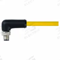 Cordset: M12 Male Right Angle X Bare Wire, 4 Pins, Yellow, TPE, 5 m Cable Lg, 12 A Max Current (A) (MPN 7700-P4111-U0C0500). Key specifications — Cable Jacket Color: Yellow; End 1 Gender: Male; End 1 Mounting Orientation: Right Angle; End 2 Connection Type: Bare Wire; IP Rating: IP67; Brand: MURRELEKTRONIK; Wire Size: 16 AWG; Cable Jacket Material: TPE.