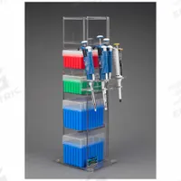 Lab Bench Vertical Organizer: 6 3/4 in Overall Wd, 20 3/4 in Overall Ht, 5 3/4 in Overall Lg, PETG (MPN 5VTORG-PIPTRBRK). Key specifications — Material: PETG; Mounting Location: Benchtop; Color: Clear; Product Type: Lab Organizer; Total Holding Capacity: (5) Boxes of Tips; Brand: POLTEX.