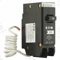 EATON Circuit Breaker: 20 A, 120/240V AC, Single Phase, 10kA at 120/240V AC, Type BR Loadcenters (MPN BRN120GF). Key specifications — Amps: 20 A; AC Voltage Rating: 120/240V AC; Phase: Single; Max. AIR Rating: 10kA at 120/240V AC; Circuit Breaker Type: Ground Fault Circuit Interrupter; For Use With: Type BR Loadcenters; Brand: EATON.
