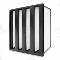 GRAINGER VBank Air Filter: 24 in x 12 in x 17 in, Synthetic, Single Header, 4 Vs, MERV 16 (MPN V4UES11C23CD220). Key specifications — Brand: GRAINGER; Frame or Header Material: Plastic; Media Material: Synthetic; Gasket Location: 4 Sides and Downstream Face; Filters Out: Bacteria.