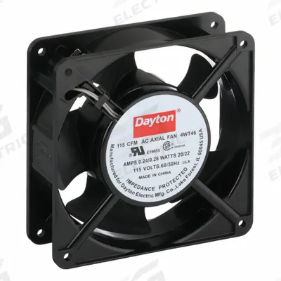 Dayton Axial Fan: 115 cfm Airflow @ 0.000 in SP, 4 11/16 in Ht, 1 1/2 in Dp, Terminals - Standard Square Axial Fans