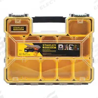 STANLEY Compartment Box: 17 3/8 in x 14 1/2 in x 4 1/2 in, Clear/Black/Yellow, 1 Compartments (MPN FMST14820). Key specifications — ESD Conductive: Not Electrostatic Discharge Conductive; Color: Clear/Black/Yellow; Brand: STANLEY; Material: Plastic.