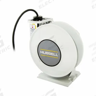 HUBBELL WIRING DEVICE-KELLEMS Extension Cord Reel: Ratchet Lock, 25 ft Cord Lg, 12 AWG, SOW - Hardwired Self-Retracting Cord Reels