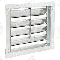 25"H-W 5.75"L Alu Wall Backdraft Dampr: For 20 in Fan, Single Panel, 25 in H, 25 in W, 2 1/2 in D (MPN 53DR11). Key specifications — Airflow Direction: Horizontal; Blade Type: Flat Blade; Brand: DAYTON; Maximum Air Velocity: 2500 fpm; Mounting Position: Vertical.