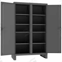 DURHAM MFG Storage Cabinet: 48 in x 24 in x 78 in, 8 Adj Shelves, 2 Doors, Legs, Gray, Assembled (MPN HDDS244878-8S95). Key specifications — Brand: DURHAM MFG; Base Type: Legs; Cabinet Color: Gray; Frame Assembled: Assembled.