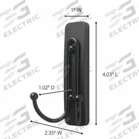 COMMAND Hook: 3 7/8 lb Wt Capacity, 2 Points per Hook, Black, 4 1/32 in Overall Ht, 2 in Overall Dp (MPN 17036MB-ES). Key specifications — Brand: COMMAND; Color: Black.