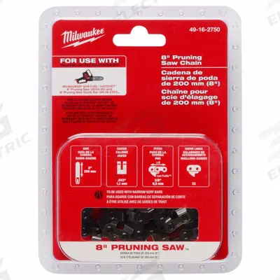 MILWAUKEE Chainsaw Chain: 8 in Compatible Bar Lg, 3/8 in, 0.04 in Gauge