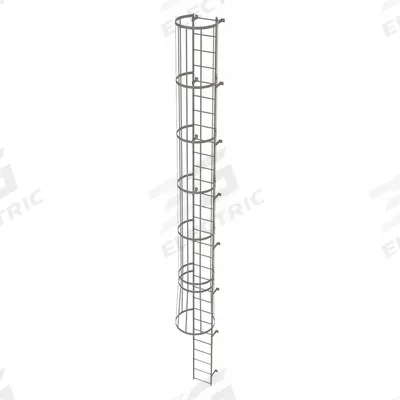 TRI-ARC Fixed Ladder with Safety Cage: 29 ft Overall Ht, 18 in Overall Wd, Steel - Safety Cage Fixed Ladders