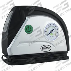 SLIME 12-Volt Tire Inflator: 100 psi Max Air Pressure, 0 psi Min Air Pressure, 12 V Volt, Plastic (MPN 40050). Key specifications — Includes: Ball and Raft Inflation Adapters; Housing Material: Plastic; Brand: SLIME.