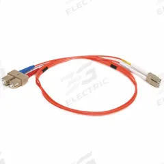 MONOPRICE Fiber Optic Patch Cord: Multi-Mode, 1 m Lg, LC End 1, SC End 2, Orange, PVC, 2 Fiber Count (MPN 2626). Key specifications — Fire Rating: Riser; Jacket Material: PVC; Number of Fibers: Duplex; Brand: MONOPRICE; _Fiber Optic Cable Style: 62.5/125µ OM1.