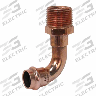 NIBCO Press Elbow Fitting: 90° Elbow, 1 1/2 in CTS x 1 1/2 in Pipe size, Press-fit x MNPT - Plumbing Copper & Bronze Press Tube Fittings