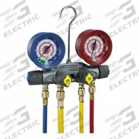 YELLOW JACKET Manifold Gauge: 4 Valves, 4 Hoses, Series BRUTE II, 3 1/8 in Gauge, For R-32/R-410A (MPN 46003). Key specifications — Product Type: Manifold Gauge Set; For Refrigerant Type: R-410A; Brand: YELLOW JACKET; Gauge Boots: Yes; Sight Glass: Yes.
