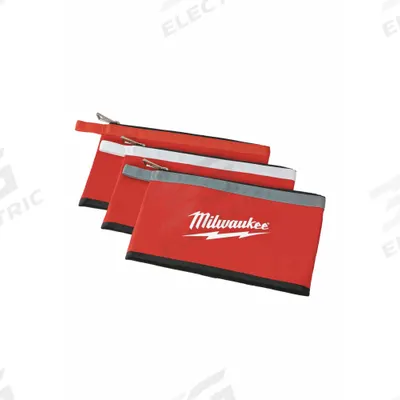 MILWAUKEE Tool Bag: 12 1/2 in W x 3/4 in D x 8 in H, Red, Canvas, 1 Inside Pockets - Canvas Flat Zippered Tool Bag Sets
