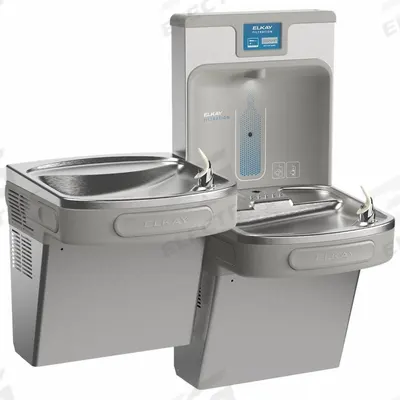 ELKAY Bi-Level Drinking Fountain with Bottle Filler: On-Wall, 8 gph @ 50°F, Stainless Steel - On-Wall Two-Level Drinking Fountains with Bottle Fillers