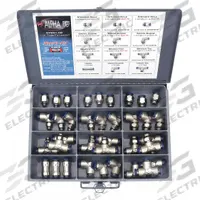 AIGNEP USA Tube Fitting Kit: Brass, 36 Pieces, Connector/Elbow/Tee/Union (MPN 87861-08). Key specifications — Brand: AIGNEP USA; Specific Fitting Shapes Included: Tee.
