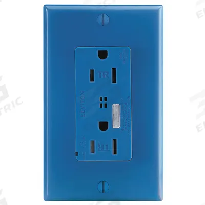 LEVITON Receptacle: Decorator Duplex, 5-15, Blue, 125V AC, 15 A, 2 Pole / 3 Wire (MPN T5280-B) - General Purpose Receptacles
