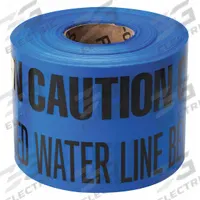 APPROVED VENDOR Underground Marking Tape: 1,000 ft Tape Lg, Blue, Polyethylene (MPN 91298). Key specifications — Message: Caution Buried Water Line Below; Material: Polyethylene.