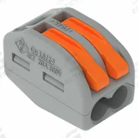 WAGO Lever Wire Connector: 2 Port, 28 AWG – 12 AWG Solid Wire Size Range, 20 A, 600 V, 222 Series (MPN 222-412/K194-4045). Key specifications — attr1307071: WAGO; attr1307104: Lever; attr1351713: 222.