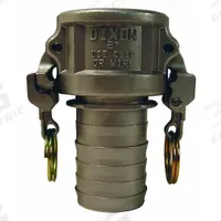 Cam and Groove Coupling: 6 in Coupling Size, 75 psi Max. Working Pressure @ 70 F, Male Hose Shank (MPN RC600EZCR). Key specifications — Gasket Material: Nitrile; Fitting Type: Male Hose Shank; Includes Locking Arm: Yes; Body Material: 316 Stainless Steel; Brand: DIXON VALVE & COUPLING.