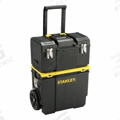 STANLEY Rolling Tool Box Set: 18 1/2 in W 11 5/8 in D 24 5/16 in H, Plastic, Black - Plastic Rolling Tool Box Sets