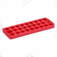 HANSEN Socket Tray: Red, 5/8 in Overall Wd, 23 Posts/Slots, Plastic, Sockets (MPN 50000). Key specifications — attr1125348: Plastic; attr1125346: HANSEN; attr1125347: Red; attr1136588: Sockets; attr1125364: Socket Tray.