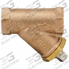 APOLLO Y Strainer: 3/4 in, NPT, Mesh, 0.0469 in Screen Size, Bronze, PTFE, 3 1/4 in Ht, 4 1/4 in Lg (MPN 59LF004P2). Key specifications — Brand: APOLLO; Seal Material: PTFE; Manufacturer Part Number: 59LF004P2; Screen Material: 304 Stainless Steel.