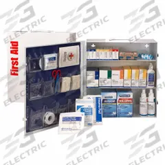 FIRST AID ONLY First Aid Kit and Housing: 670 Components, ANSI/ISEA Z308.1-2021, Type I/II, Class A (MPN 91339). Key specifications — ANSI Standard Met: ANSI/ISEA Z308.1-2021; Adhesive Bandages Included: (110) Bandages; Oral and Inhalant Medicinals Included: (100) Antacids; Topical Medicinals Included: (10) Hand Sanitizer Packets; Wound Dressings Included: Elastic Bandage; Unitized: Unitized.
