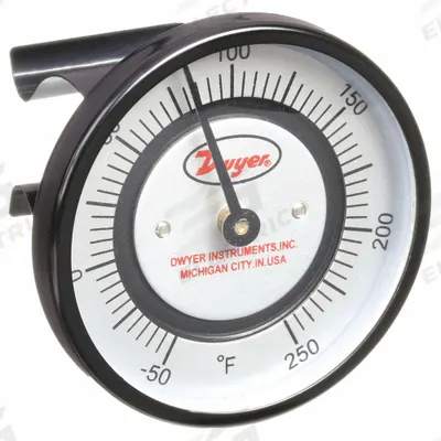 Dwyer Clip Pipe Mount Dial Thermometer: -50°F to 250°F, +/- 2% Accuracy - Clip-On Pipe Surface Temperature Dial Thermometers
