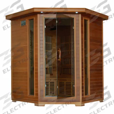 HEATWAVE Infrared Sauna: Corner, Cedar Wood, 4 Max Occupancy, 10 Heaters, 59 in Overall Lg - Infrared Corner Saunas