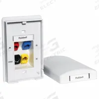 HUBBELL PREMISE WIRING Wall Plate: White, 1 Gang, 4 Port, Flat Module, Plastic, Vertical (MPN TPF1W). Key specifications — Brand: HUBBELL PREMISE WIRING; Material: Plastic; Color: White; Compatible Connector Type: Keystone Jack Modules; Outlet Orientation: Vertical; Module Style: Flat.