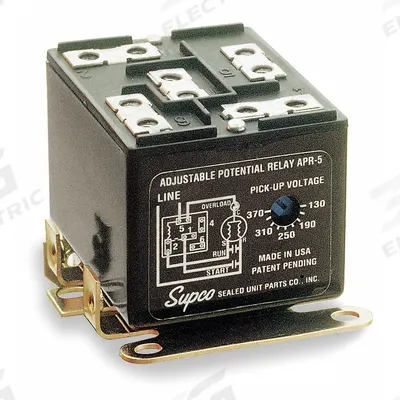 Supco Potential Relay: 110V AC to 270V AC Pick Up, Adj Drop Out, Adj, Any Position - Adjustable-Potential Relay