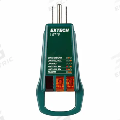 EXTECH Receptacle Tester: 110 V AC to 125 V AC, 5-15P, Std, Light - Receptacle Testers