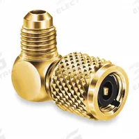 JB INDUSTRIES Quick Coupler: 3 in Lg, 90° Angle, Input 5/16 in Female SAE Right-Hand, A2L Compatible (MPN QC-E5). Key specifications — Product Type: Quick Coupler; Brand: JB INDUSTRIES; Manufacturer Part Number: QC-E5; Material: Brass.