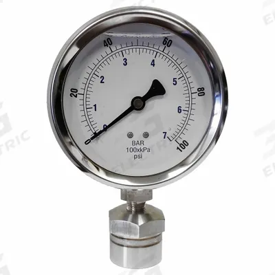 KODIAK CONTROLS Pressure Gauge: 0 psi to 100 psi, KC301, 4 in Dial, 316 Stainless Steel - Dial Pressure Gauges with 316 SS Female-Threaded Mini-Seal
