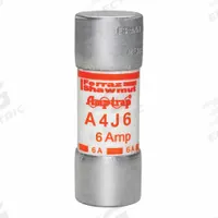 MERSEN Fuse: A4J Series, Class J, Cylindrical Body, Fast-Acting, 6 A, 600 V AC, 300 V DC (MPN A4J6). Key specifications — attr1287274: A4J; attr211200: MERSEN.