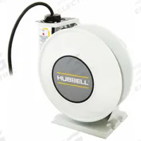 HUBBELL WIRING DEVICE-KELLEMS Extension Cord Reel: Ratchet Lock, 25 ft Cord Lg, 12 AWG, SJO, White (MPN HBLI25123). Key specifications — Retractable Cord Ending NEMA Configuration: Bare Wire; Brand: HUBBELL WIRING DEVICE-KELLEMS.