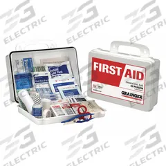 FIRST AID ONLY First Aid Kit and Housing: Gen Purpose, 25 People Served, 70 Components, Plastic (MPN 59289). Key specifications — Adhesive Bandages Included: (2) Knuckle Bandages; Application: General Purpose; Brand: FIRST AID ONLY; Housing Color: White; Housing Material: Plastic; Includes Oral or Inhalant Medication: Medication Included; Mountable: Portable; Oral and Inhalant Medicinals Included: (6) Non-Aspirin Pain Relievers.