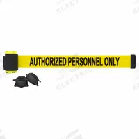 BANNER STAKES Magnetic Retractable Belt Barrier: Magnet, 7 ft Belt Lg, Restricted Access Messaging (MPN MH7013). Key specifications — attr981520: Black; attr981527: Black; attr193646: BANNER STAKES; attr981511: Yellow.