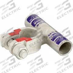 FUSION Battery Terminal: Flag, Crimp, 3/0 ga, Purple Color, Positive, Copper/Tin, 2.2 in Overall Wd (MPN 4330P). Key specifications — Contact Material: Tin; Alignment: Flag; Color Code: Purple; Connection Type: Crimp; Gauge: 3/0 ga; Polarity: Positive; Brand: FUSION.